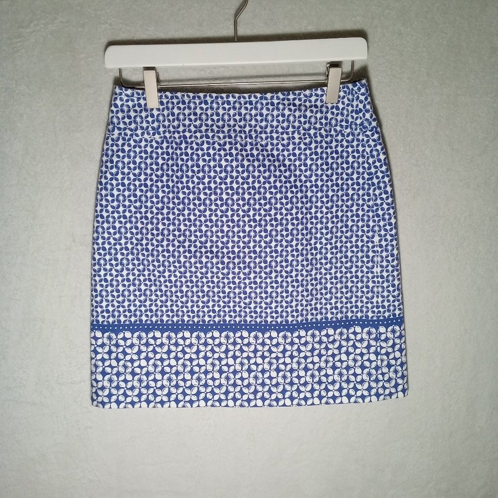 Talbots Navy Blue White Classic Knee Length Office  Pencil Skirt Size 4